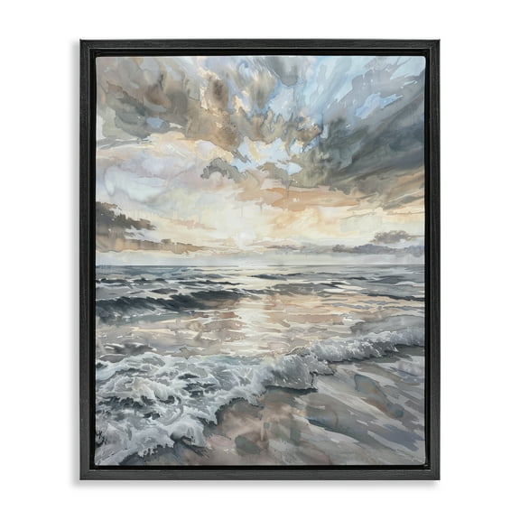 Stupell Industries Cloud Break over Sea Landscape & Nature Painting Black Floater Framed Canvas Art Print Wall Art, 17 x 21
