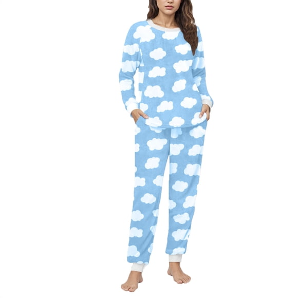 Fleece Pajamas Women Fuzzy Pjs Sets 2 Piece Warm Fluffy Pullover Pants Loungewear Cozy Plush Sleepwear Winter Light Blue, M