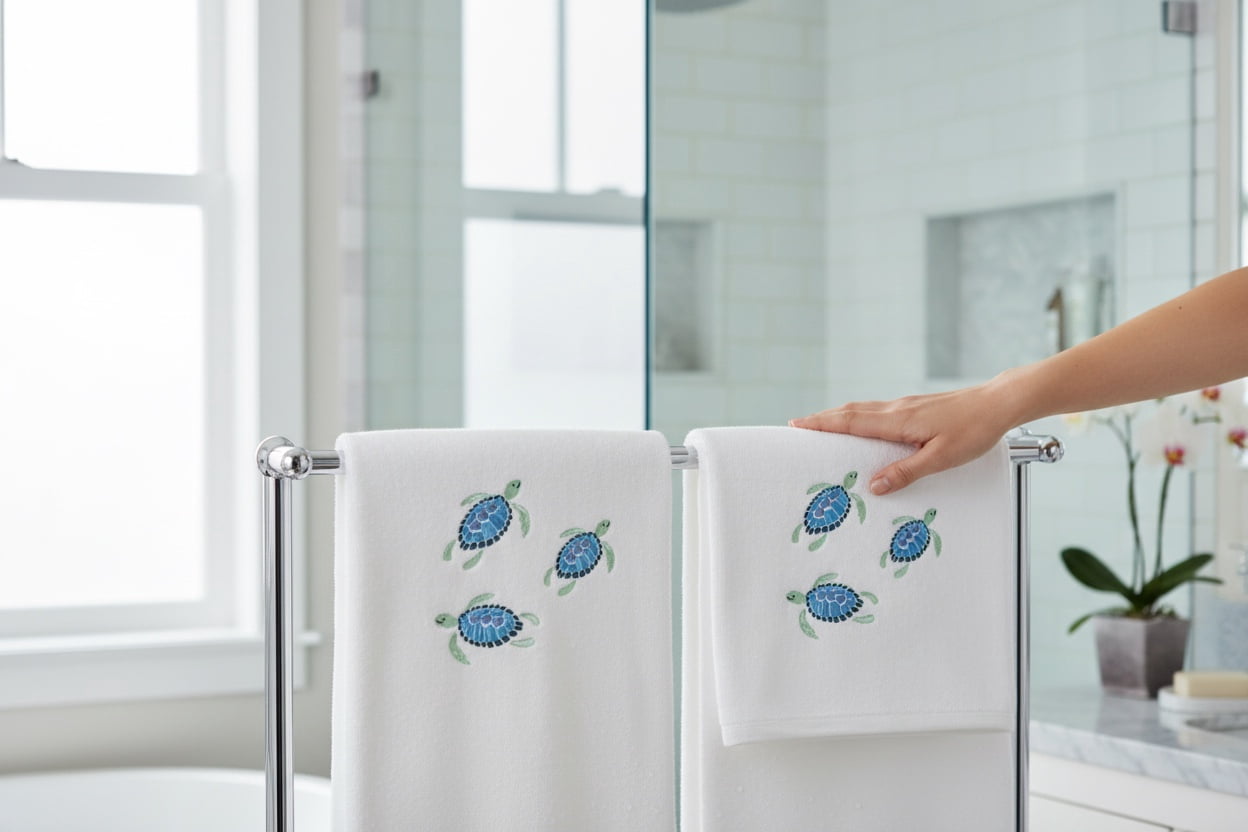 Serafina Home Turtle Bath Towels: Summer Nautical Soft Absorbent Guest Sea Turtle Decor: Aqua Blue Turquoise Embroidery Design, 2 Piece 27" x 54"Inches