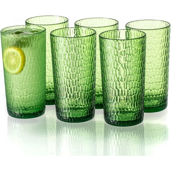 22oz Green Acrylic Glasses Drinkware (Set of 6), Honeycomb Stackable Shatter-Proof Plastic Cups, Reusable Plastic Drinking Tumblers, BPA-Free, Dishwasher-Safe