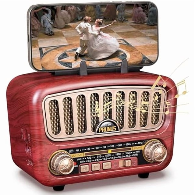 wonima11 J-180 Vintage Retro Radio Bluetooth Speaker with Stereo Sound, AM FM Radio Portable with Loud Volume, BT5.0, TF Card & MP3 Player, Rechargeable Speaker
