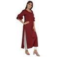thumbnail image 2 of Moomaya Solid Rayon Kurta For Women bell Sleeve Drawstring Neck Long Ethnic Kurti, 2 of 6