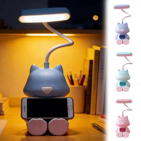 Hyknon LED Desk Lamp with Charging, Nightlight Reading Eye-Protecting Small Table Lamp, Reading Light with Cell Phone Stand, Flexible Gooseneck Portable LED Table Light for Reading Studying, Blue