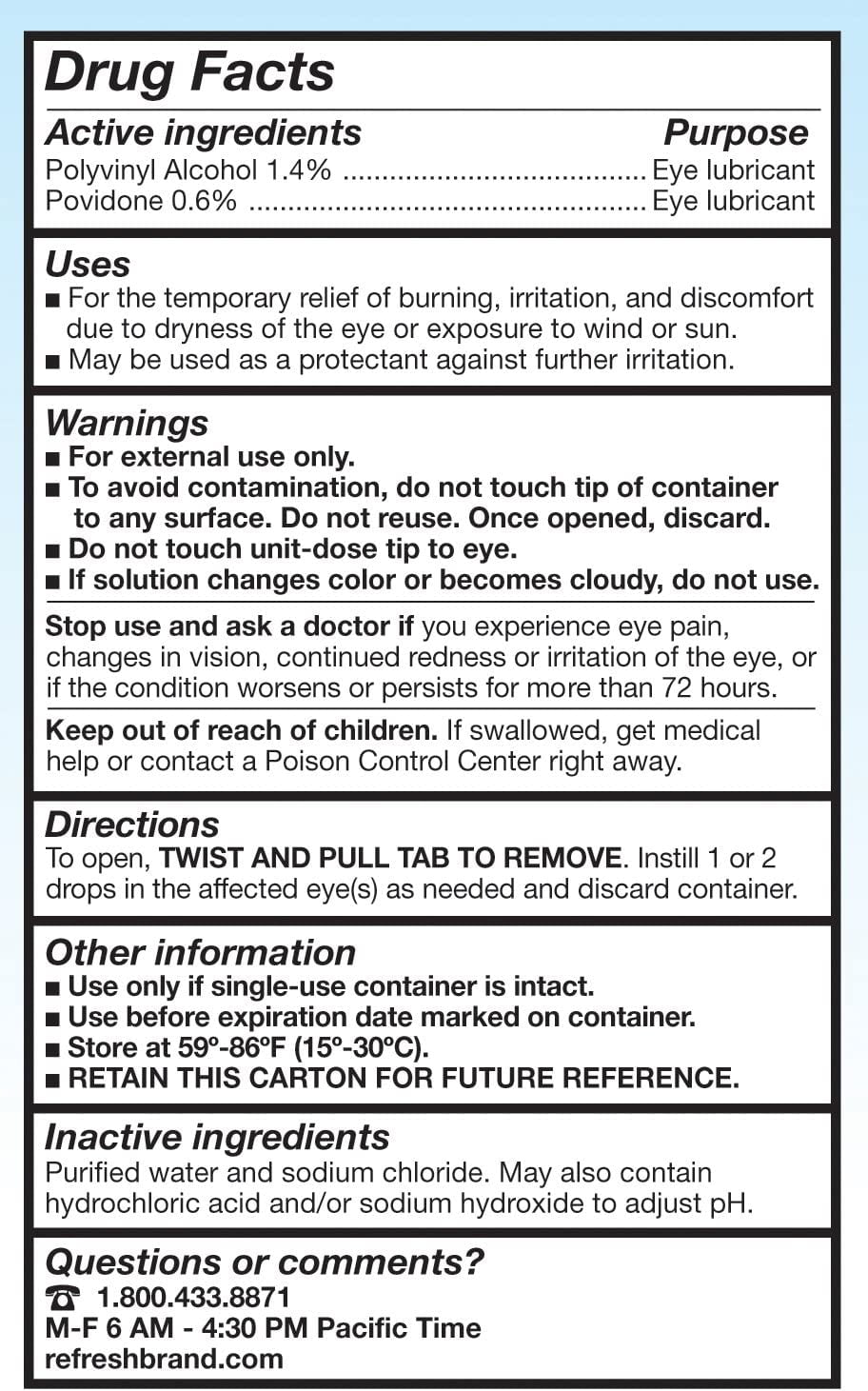 Refresh Classic Lubricant Moisturizing Eye Drops, Preservative Free, 0.01 oz, 50 Ct, 5 Pack