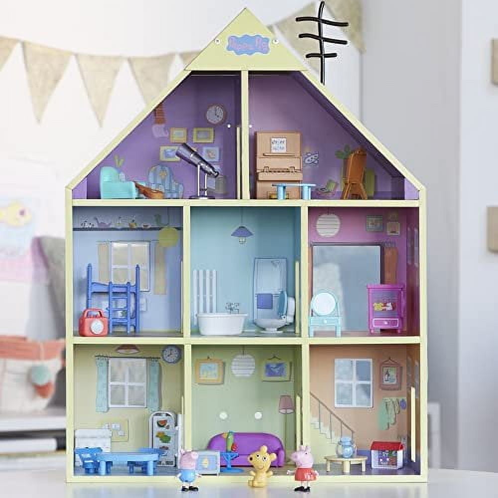 Peppa Pig Wooden Deluxe Playhouse Toy Set 8 Rooms, 2 Figures & 29 Accessories