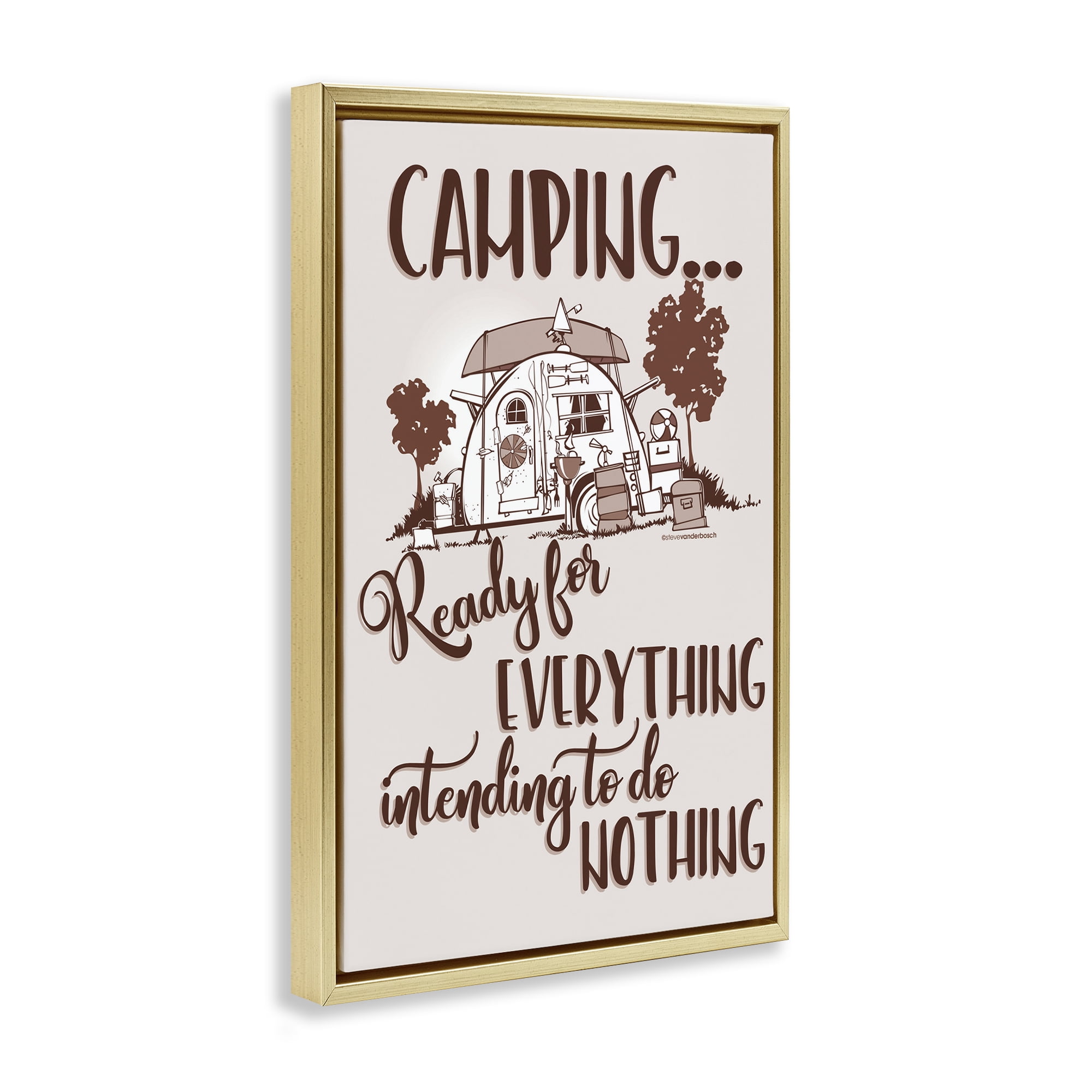 Stupell Industries Everything & Nothing Camping Landscape Painting Gold Floater Framed Art Print Wall Art, 21 x 31