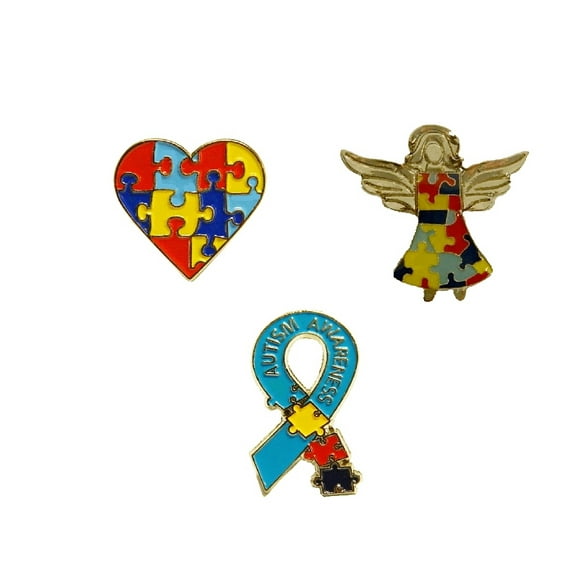 3 Piece Set Autism Awareness Heart Colorful Puzzle Pieces Lapel Hat Pins 3P003