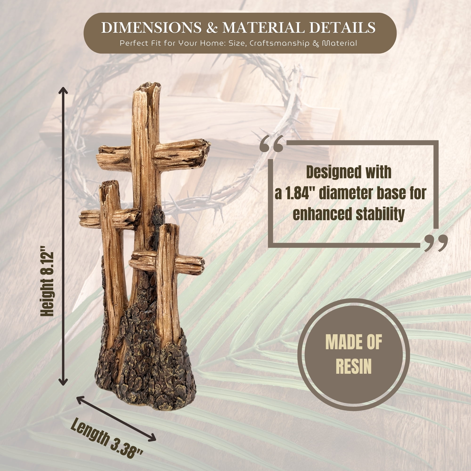 Rustic Tabletop Resin Cross - Driftwood Design with Three Crosses on a Hill - Spiritual Home Décor for Living Room, Bedroom, and Gift for Family & Friends