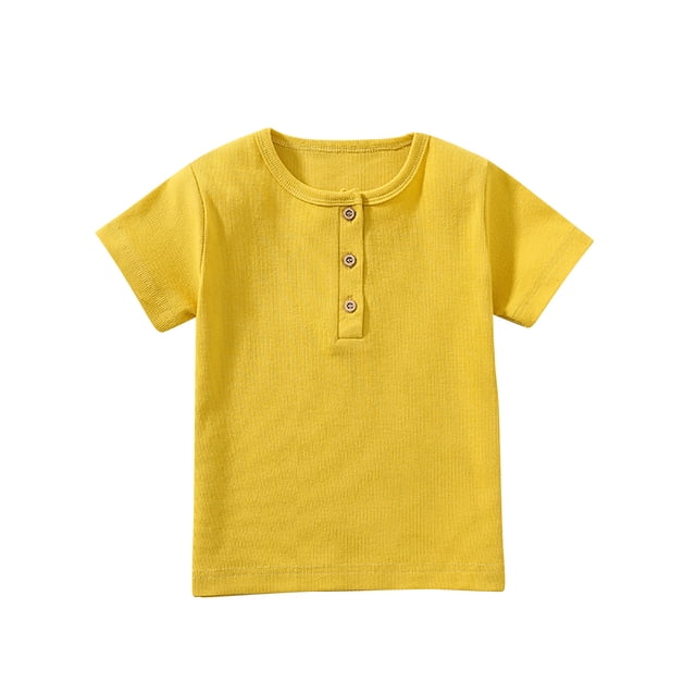 Birdeem Haut à Manches Courtes pour Enfants Garçons Filles Mode Confortable Couleur Unie Bouton Col Rond