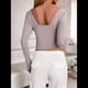thumbnail image 5 of Camisetas de Larga con Cuello en V para Mujer, Top Corto con Doble Forro y Copas con Costura para Salir. Color Café S, 5 of 10