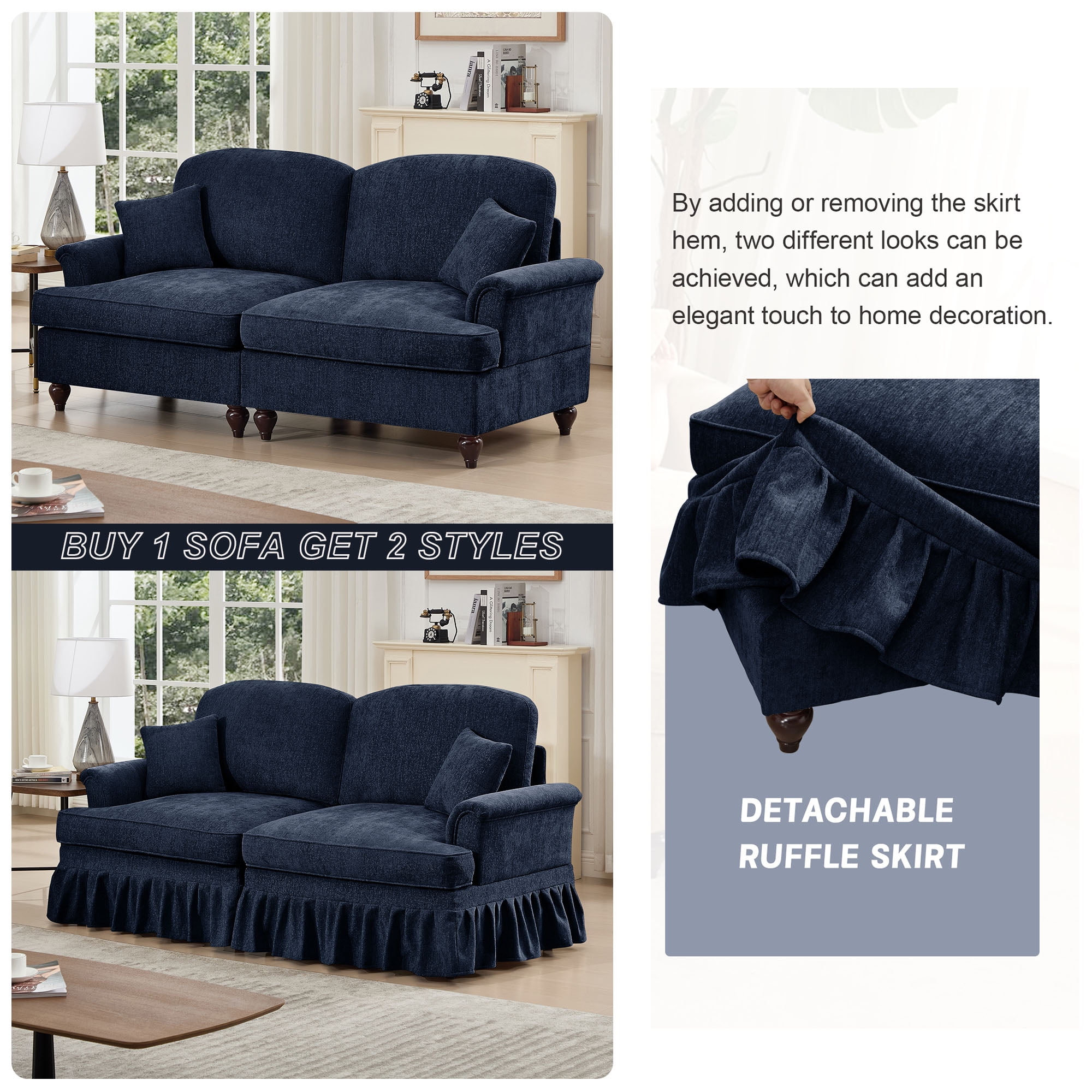 Firscook 76” Chenille Loveseat Sofa, Oversized Couch for Living Room, Blue