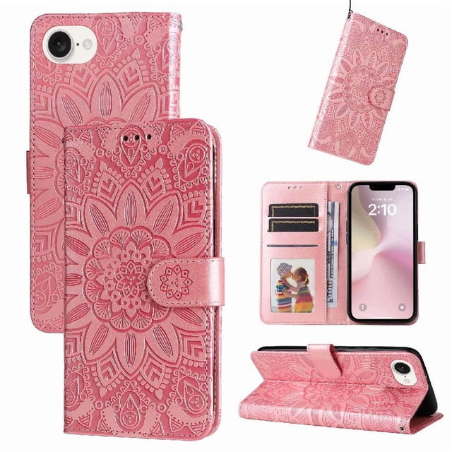 Funda tipo cartera GANGXUN para iPhone 16e , diseño girasol, cuero PU, soporte, cierre magnético, tarjetero