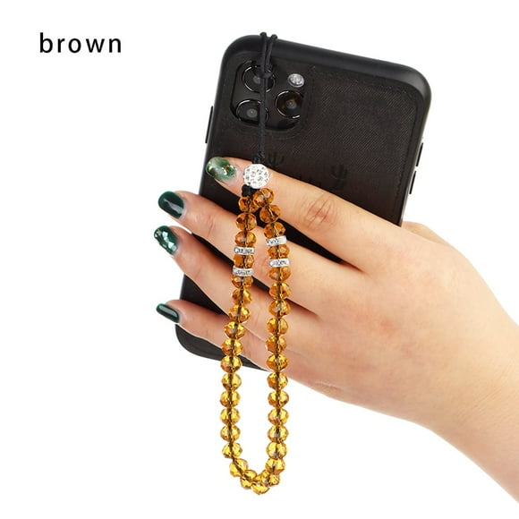 New Artificial Crystal Colorful Cell Phone Case Hanging Cord Phone Chain Mobile Phone Strap Lanyard Phone Hang Rope BROWN
