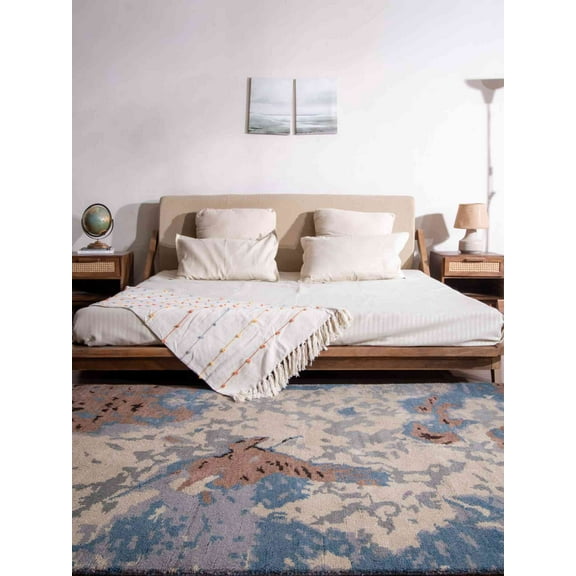 HAND KNOTTED WOOL ABSTRACT MODERN AREA RUGS - 8'x10', Rectangle Shape, Multicolor Color, Classic Traditional Design, Low Pile Handmade Area Rugs for Living Room, Bed Room (N00816)