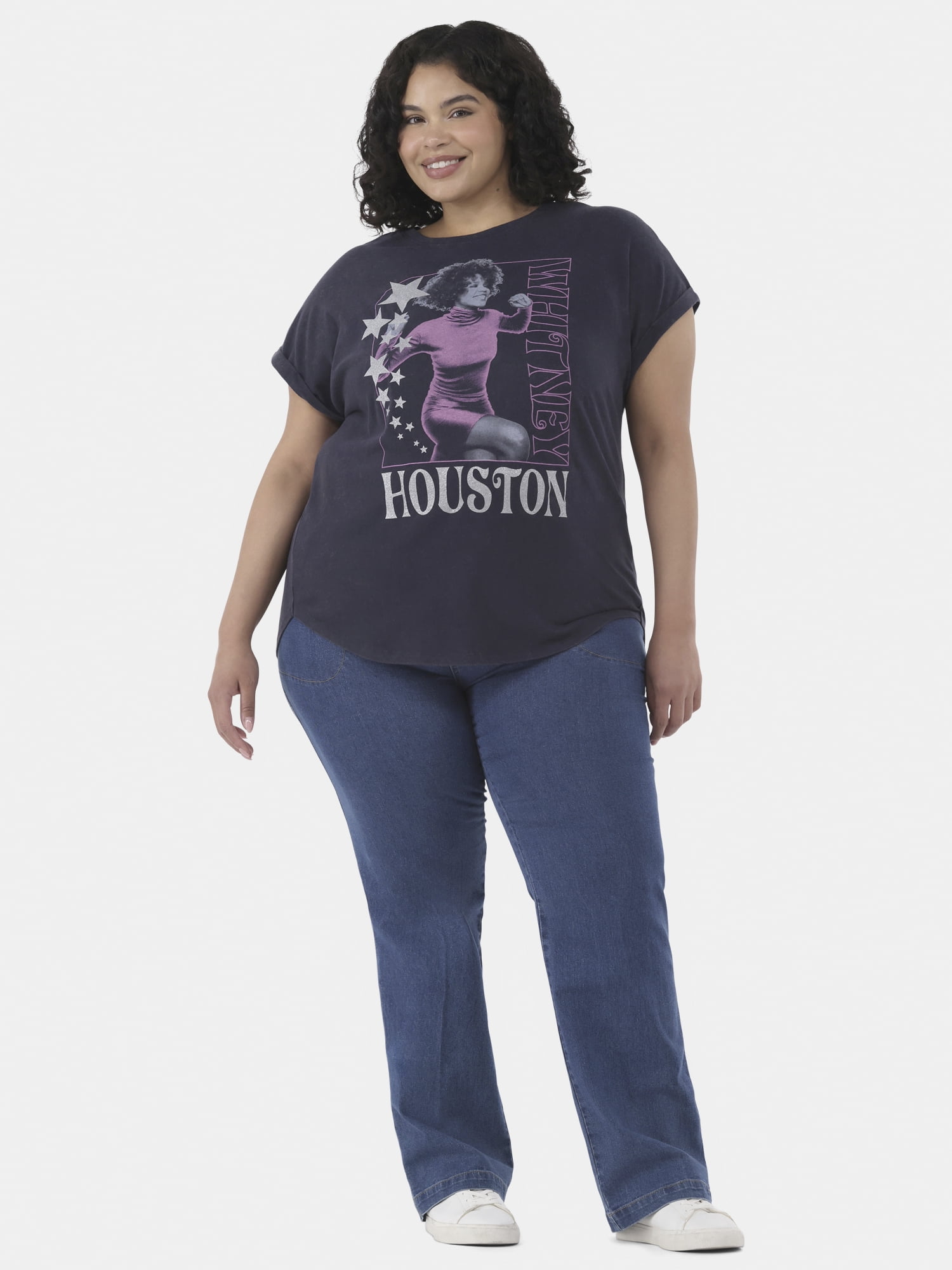 Terra & Sky Women's Plus Size Whitney Houston Graphic Tee with Short Sleeves, Sizes 0X-5X
