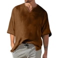 thumbnail image 1 of Men's Solid Color Pleated Quarter Sleeve Top Men's Retro V-Neck TopM, 1 of 5