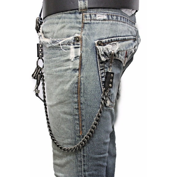 New  Men Silver Metal Wallet Chain Key Chain Horn Skull Motorcycle Biker