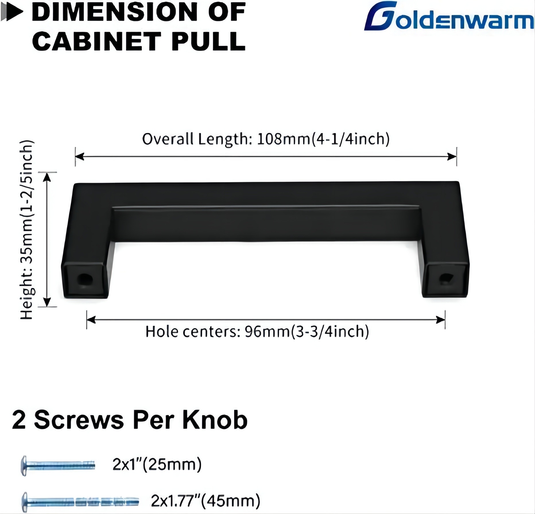 Goldenwarm 10Pack Cabinet Handles 3-3/4inch Hole Center Matte Black Kitchen Cabinet Pulls Stainless Steel Black Drawer Handles