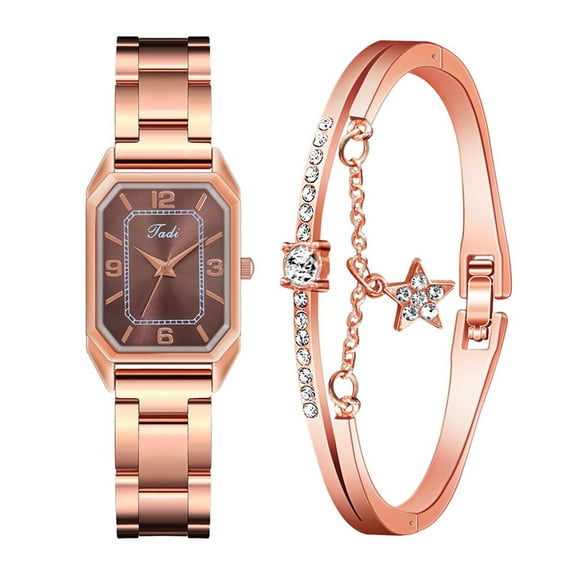 TIHLMK Womens Watch Fashion Women Crystal Golden Stainless Steel Analog Quartz Wrist Watch