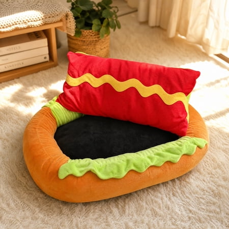 YLOMAY Pet Bed Cozy Plush Cushion with Soft Padding Supportive Sleeping Mat Hot Dog Shaped Thick Dog Bed for Dogs Cats Indoor Home Use