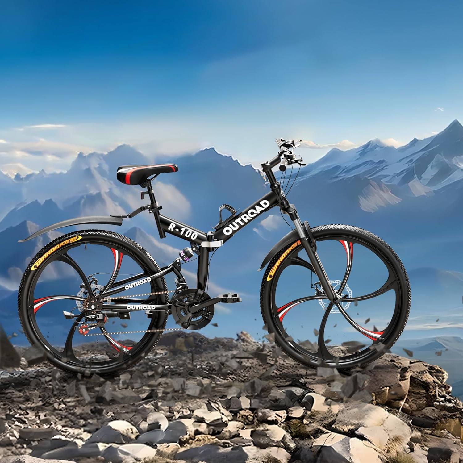 SUNCROWN 26 Inch Folding Mountain Bike, 21 Speed Full Suspension High-Carbon Steel MTB Foldable Bicycle, Dual Disc Brake Non-Slip Folding Bikes for Adults/Men/Women, Black