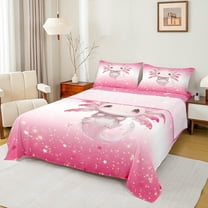 Manfei Girly Pink Axolotl Twin Sheet Sets for Teen, Kawaii Cute Animal Twin Fitted Sheet, Princess Cartoon Style Flat Sheet, Lightweight Room Decor, 3 Pieces