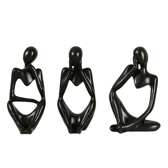 YEAUEME 3Pcs Abstract Thinker Figurine Mini Sitting Thinker Resin Statue Sculpture Living Room Home Office Bookshelf Desktop Decoration Ornament