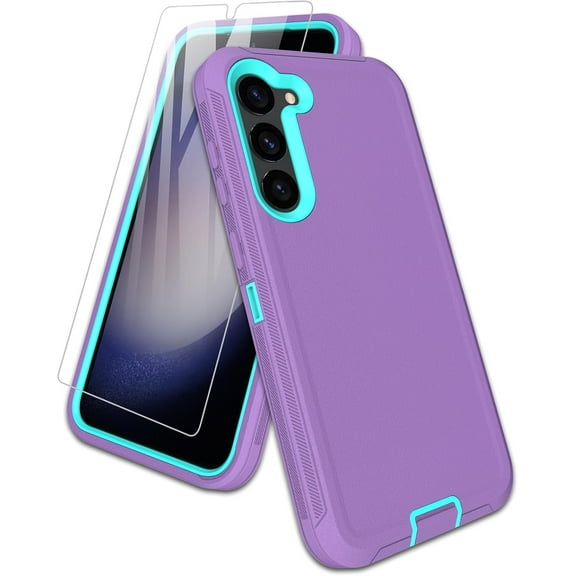for Samsung Galaxy S23 Case, with Screen Protector, Port Protection, Full-Body Non-Slip Silicone Rubber Covered, Military Grade Drop-Proof Phone Case for S23 5G, Mint/Purple