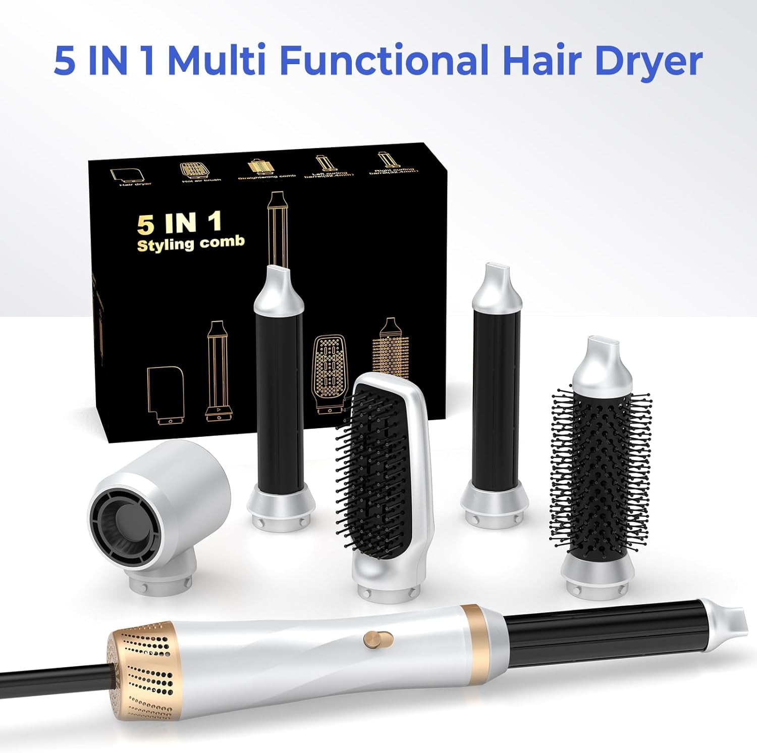 ION SILK FEELING フェイスパウダー 5個セット A105 5-in-1 Hair Dryer Brush Set, Blow Dryer Brush with Air Style Wrap