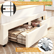 Homfa Full LED Bed Frame with Storage Drawers, Velvet Upholstered Bed with Adjustable Petal Headboard, No Box Spring Needed, Beige