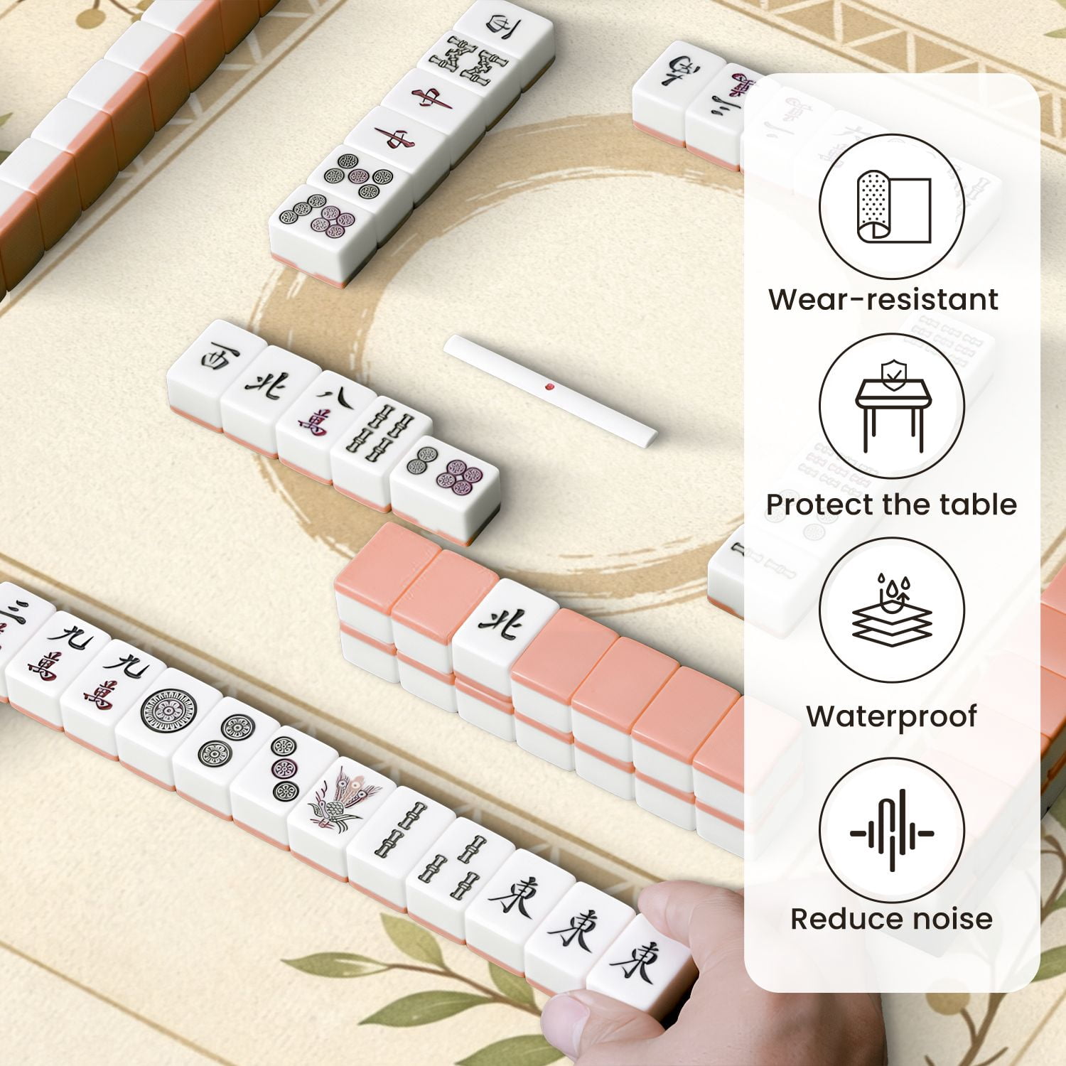 Mahjong Mat 31.5" x 31.5" Whimsical Birds Branches Earthy Tones Non-Slip Noise Reduction Mahjong Tiles Table Cover for Dominoes Poker Card Board and Tile Games