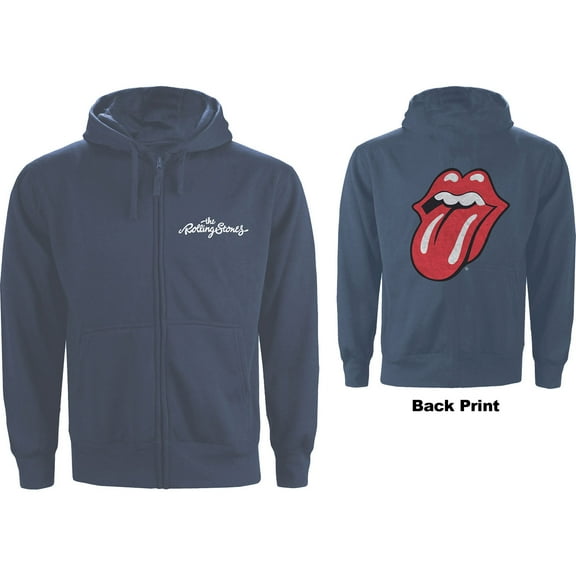 The Rolling Stones Unisex Zipped Hoodie Sweatshirt Classic Tongue (Back Print) (Medium)