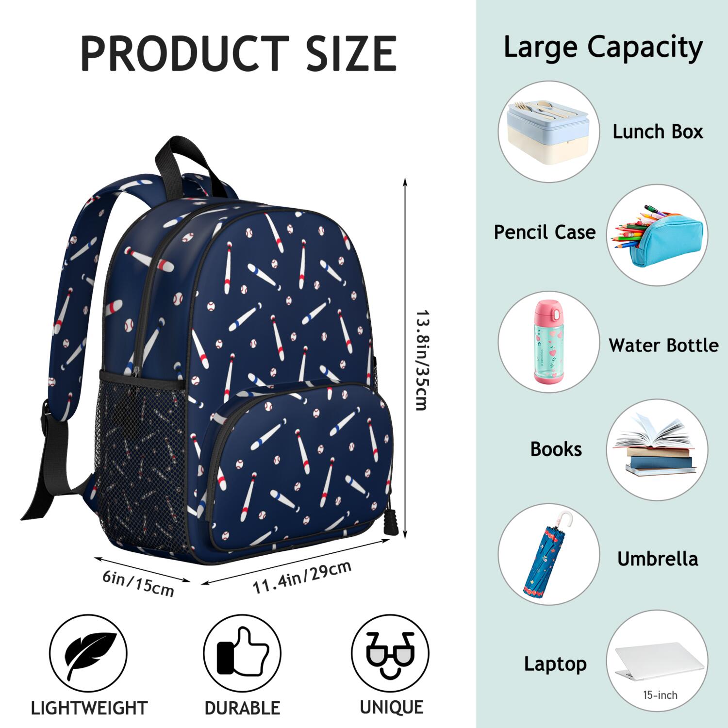 Sports-Themed Ergonomic Backpack for Boys - Waterproof, Durable with Side Pockets for Baseball, Football, Soccer