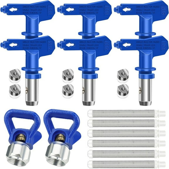 Airless Paint Set, 6 Airless Paint Double Sided Nozzles, 2 Nozzle Guards and 6 Filters for Construction, Fence Blue