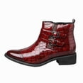 thumbnail image 1 of Men's Crocodile-Embossed Patent Leather Chelsea Boots with Double Buckle Strap, Low Heel Pointed Toe Cowboy Boots, 1 of 6