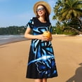 thumbnail image 3 of Lsque Geometry Dash Print Women's Casual Dress T-Shirt Summer Short Sleeve Scoop Neck Swing Dresses, 3 of 7