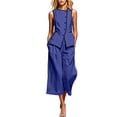 thumbnail image 2 of BRELIL Women Two Piece Sets Round Neck Sleeveless Tank Tops Wide Leg Pants Summer Casual Loungewear Matching Sets Vacation Travel Outfits Boho Solid Loose Tracksuit, Blue L, 2 of 6