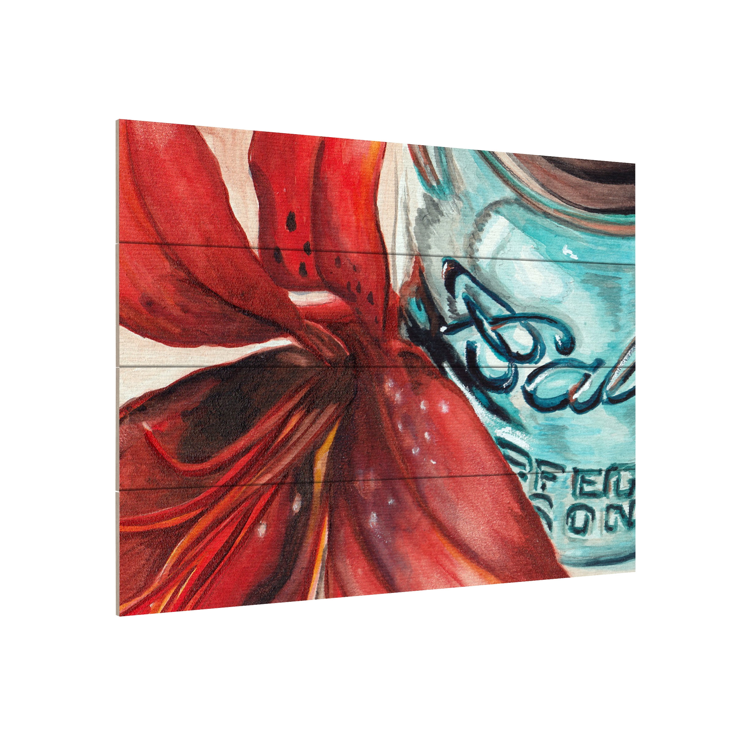 Trademark Fine Art 'Ball Jar Red Lily' Wooden Wall Art Art by Jennifer Redstreake