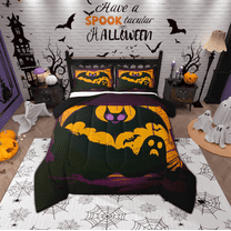 Manfei Funny Ghost Bedding Comforter Set,Happy Halloween Twin Comforter Sets,Spooky Bats Bedding Set For Teens,Ultra Soft Home Decor Reversible,2 Pieces