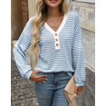 thumbnail image 3 of Women's Casual Loose V-Neck Striped Button Sky Blue Pullover Sweatshirt,Spring/Autumn/Winter,S-2XL, 3 of 6