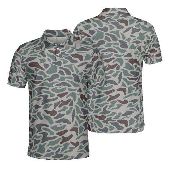 Retro Duck Camo Polo Shirt for Men Short Sleeve Outdoors Fishing Hunting