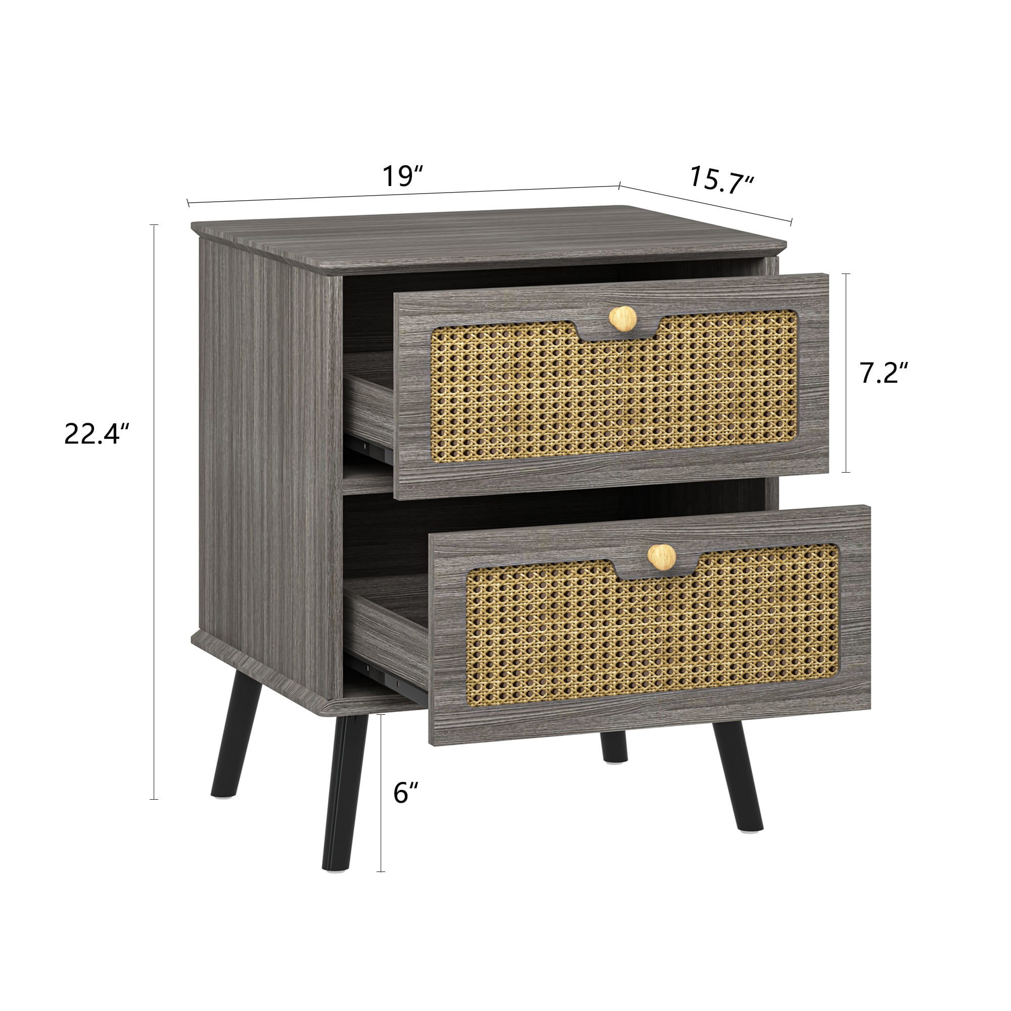 Finihen Nightstand, End Table, Side Table with 2 Hand Made Rattan Decorated Drawers, Wood Accent Table with Storage for Bedroom, Gray Finihen Nightstand, End Table, Side Table with 2 Hand Made Rattan Decorated Drawers, Wood Accent Table with Storage for Bedroom, Gray