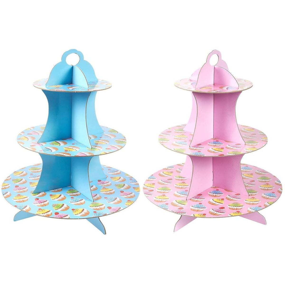 2 pc Pink and Blue Cupcake Stands Gender Reveal Baby Shower Dessert Tower BULK 