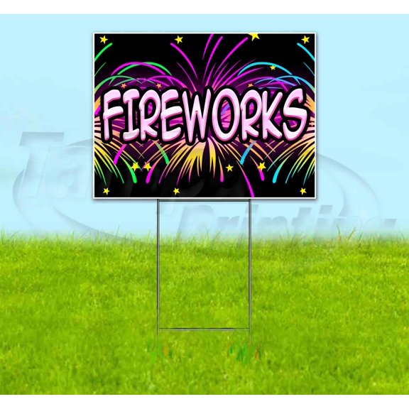 Fireworks (18" x 24") Yard Sign, Includes Metal Step Stake