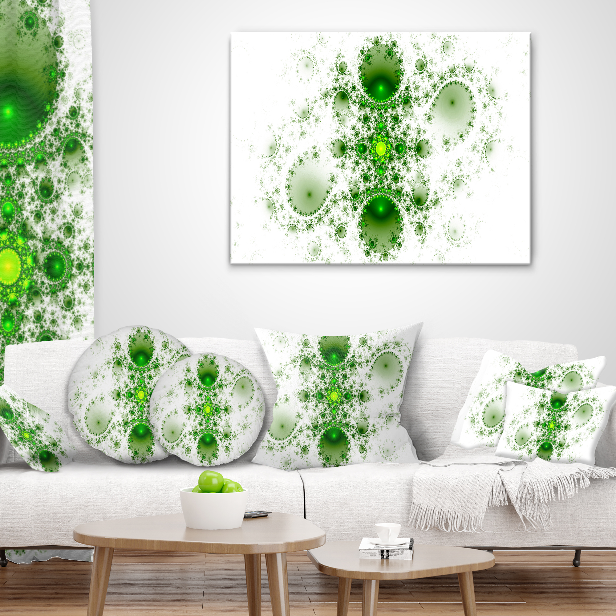 Designart Cabalistic Nature Green Fractal Art - Abstract Throw Pillow - 12x20