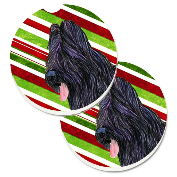 Briard Candy Cane Holiday Christmas Set of 2 Cup Holder Car Coasters
