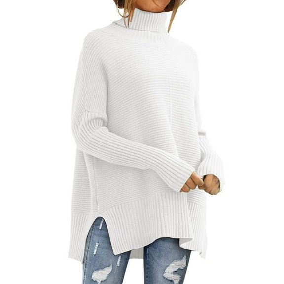Womens Hooded Sweater Clearance Fashion Women's Long Sleeve Turtleneck Blouse Causal Pullover Tops Knitted Loose Top