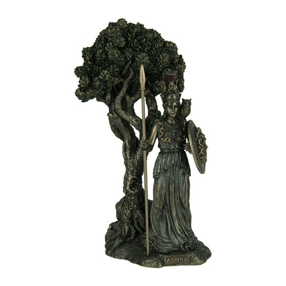 Greek Goddess Athena Under Olive Tree Bronze Finish Statue