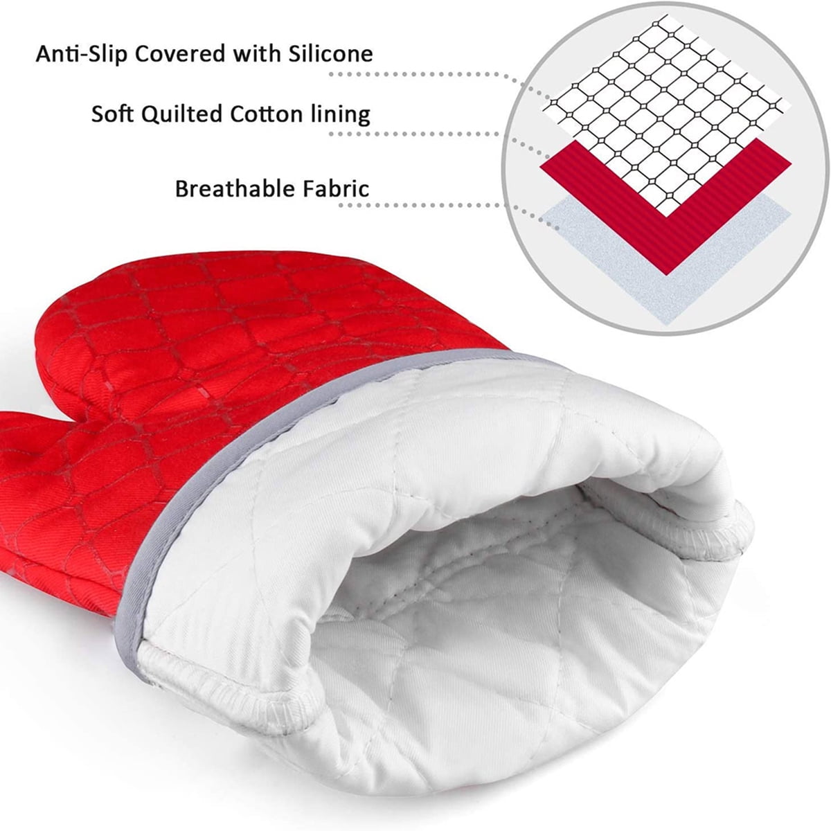 6Pcs Kitchen Oven Mitts, Cotton Oven Gloves with Pot Holders & Towels for Baking Cooking BBQ