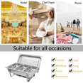 thumbnail image 3 of ROVSUN 2 Packs Stainless Steel Chafing Dishes Buffet Set with 3 1/3 Size Food Pans, Foldable Frame, 8 Quart Rectangular Catering Chafer Set, 3 of 5